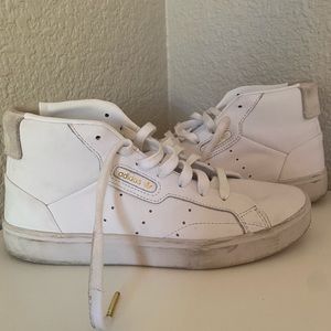 White high top adidas sneakers